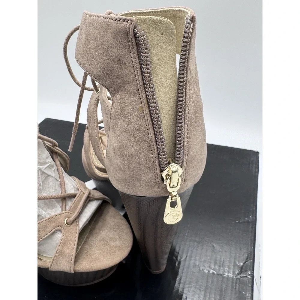 Y2K‎ G By Guess Shelton Tan Strap Platform Sandal Size 5.5M Brown Wood Platform